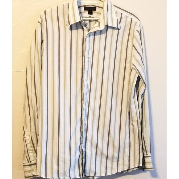 Express Button Up Shirt Men Sz Large 16 Brown Stripes Modern Fit Long Sleeve - Picture 13 of 15